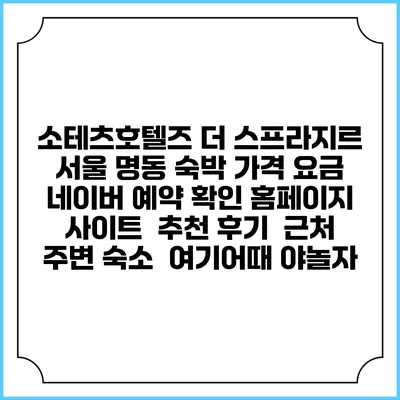 소테츠호텔즈 더 스프라지르 서울 명동 숙박 가격 요금 | 네이버 예약 확인 홈페이지 사이트 | 추천 후기 | 근처 주변 숙소 | 여기어때 야놀자