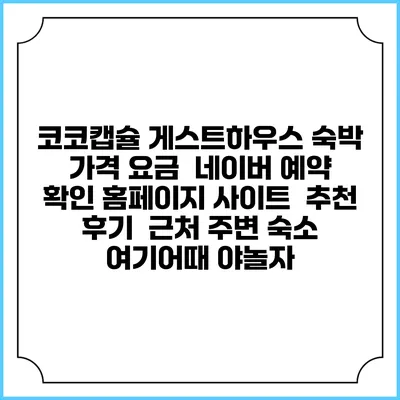 코코캡슐 게스트하우스 숙박 가격 요금 | 네이버 예약 확인 홈페이지 사이트 | 추천 후기 | 근처 주변 숙소 | 여기어때 야놀자