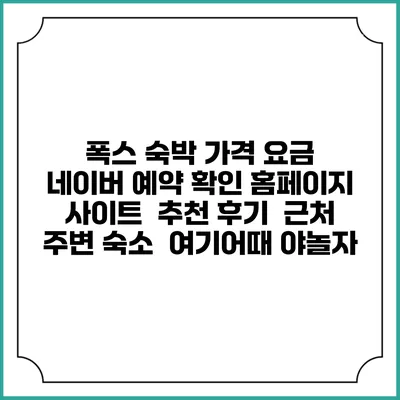 폭스 숙박 가격 요금 | 네이버 예약 확인 홈페이지 사이트 | 추천 후기 | 근처 주변 숙소 | 여기어때 야놀자