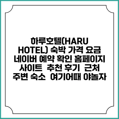 하루호텔(HARU HOTEL) 숙박 가격 요금 | 네이버 예약 확인 홈페이지 사이트 | 추천 후기 | 근처 주변 숙소 | 여기어때 야놀자
