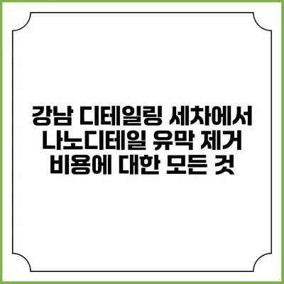 강남 디테일링 세차에서 나노디테일 유막 제거 비용에 대한 모든 것
