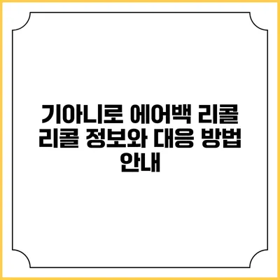 기아니로 에어백 리콜: 리콜 정보와 대응 방법 안내