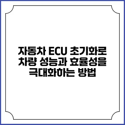 자동차 ECU 초기화로 차량 성능과 효율성을 극대화하는 방법