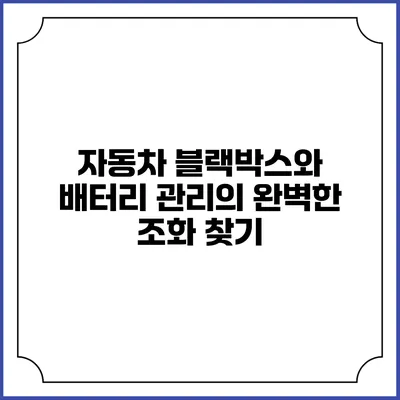 자동차 블랙박스와 배터리 관리의 완벽한 조화 찾기