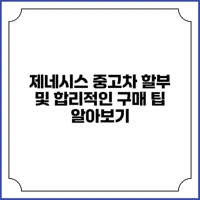 제네시스 중고차 할부 및 합리적인 구매 팁 알아보기
